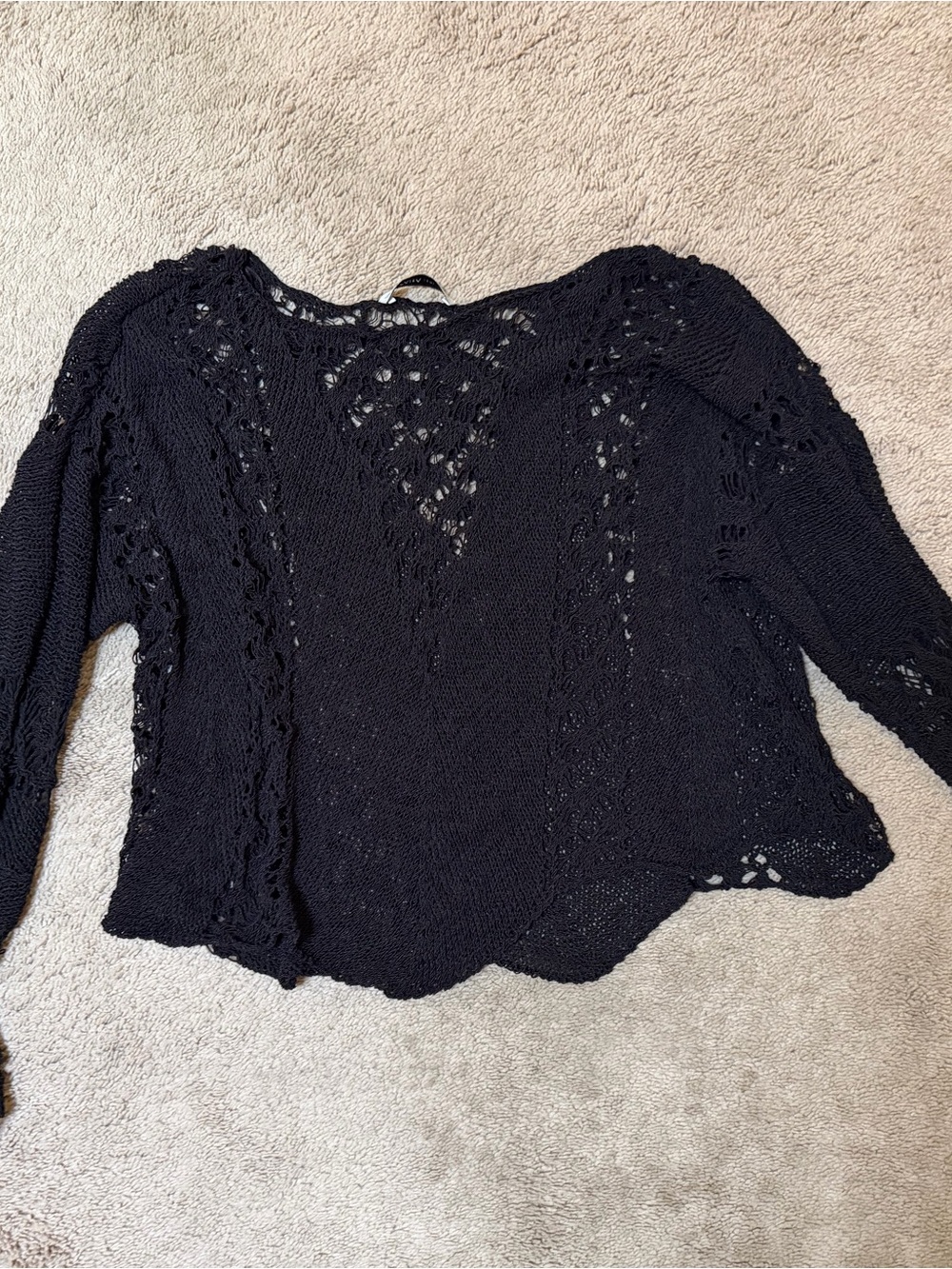 Zara Black Open-Knit Scoop Neck Sweater